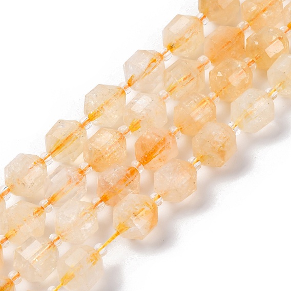 Нагретые нити из натуральных цитриновых бусин, энергетическая призма огранка двойные концы бусины, граненые биконические барабанные бусины, с бисером