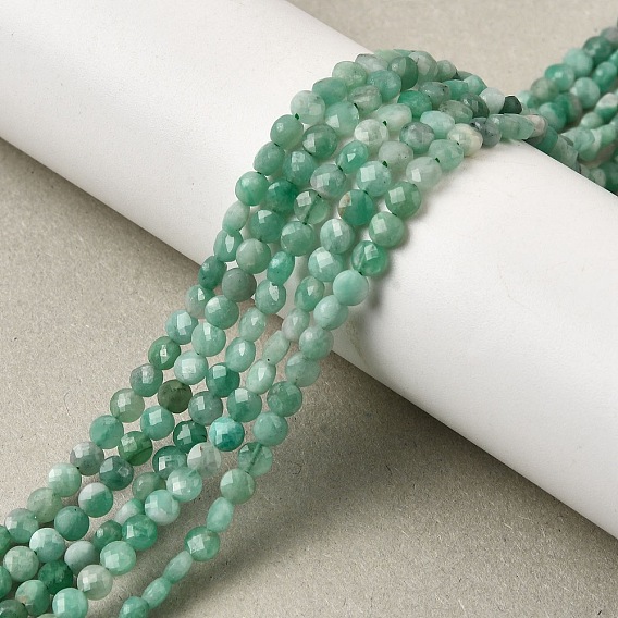 Натуральные изумрудные бисерные пряди, граненые, плоско-круглые