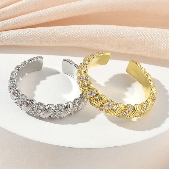 Открытые кольца манжеты из латуни с микропаве и кубическим цирконием, твист, без кадмия и без свинца, стойки покрытие, долговечный