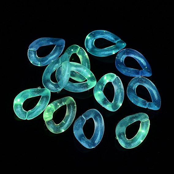 Luminous Rainbow Iridescent Plating Acrylic Linking Rings, Glow in the Dark Glitter Quick Link Connector, Twisted Oval, for Curb Chain Making