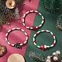 3Pcs 3 Styles Christmas Glass Seed & Handmade Lampwork Beads Stretch Bracelets for Women
