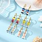 Handmade Porcelain & 316L Surgical Stainless Steel Hoop Dangle Earrings, Fish, Golden