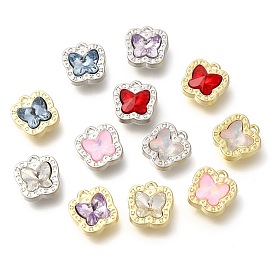 Rack Plating Alloy Pendants, with Rhinestone, Butterfly