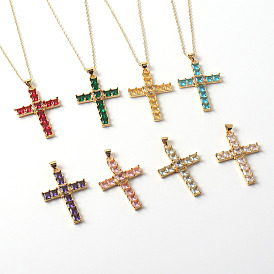 Copper Inlaid Cross Religious Necklace - Luxurious Collarbone Chain Jewelry for Women