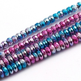 Electroplated Non-magnetic Synthetic Hematite Beads Strands, Full Plated, Rondelle, Faceted