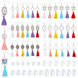 6Sets 6 Style Glass with Tassel Dangle Earrings, Long Drop Earrings for Women, Mixed Shapes