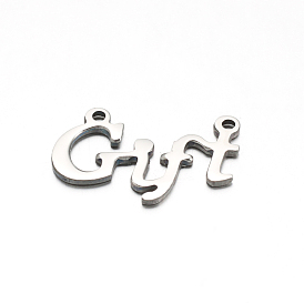304 Stainless Steel Pendants, Word Gift, 13x20x1mm, Hole: 1mm