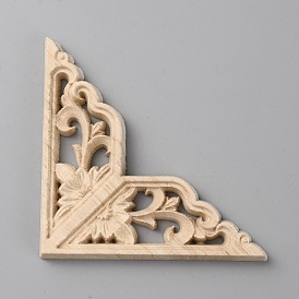 Резная накладка из каучукового дерева, центральная цветочная длинная аппликация, дверной шкаф-кровать неокрашенный декор европейский стиль, треугольные