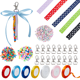 DIY Keychain Making Kit, Including Iron Swivel Lobster Claw Clasps, Polyester Ribbon, Plastic Beads, Acrylic Photo Frame Keychain