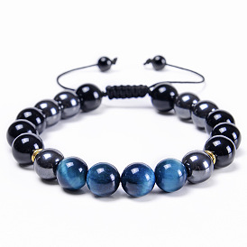 Adjustable Blue Tiger Eye Agate Bracelet with Magnetic Clasp for Men and Women