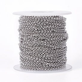 304 Stainless Steel Rolo Chains, Unwelded, with Spool
