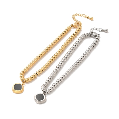 304 браслет из нержавеющей стали с ромбами и эмалью, 201 браслет из круглых бусин из нержавеющей стали для женщин