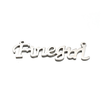 304 Stainless Steel Pendants, Word Finegirl, 12x37x1mm, Hole: 1mm