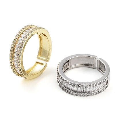 Rack Plating Brass Micro Pave Cubic Zirconia Open Cuff Rings for Women, Long-Lasting Plated, Cadmium Free & Lead Free