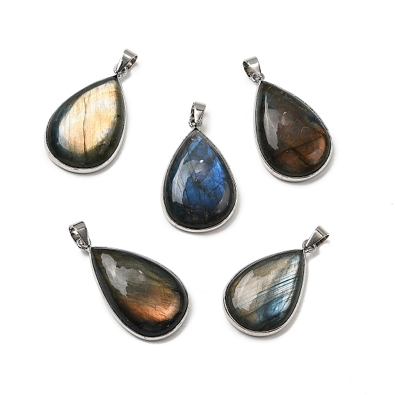 Природные подвески лабрадорита, латунные подвески-капли, без кадмия и без свинца