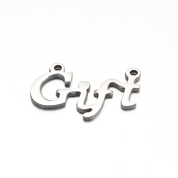 304 Edelstahl Anhänger, Wort Geschenk, 13x20x1 mm, Bohrung: 1 mm