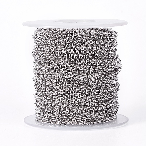 304 Stainless Steel Rolo Chains, Unwelded, with Spool