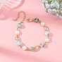 Natural Larimar & Cultured Freshwater Pearl Brass Link Bracelets for Women