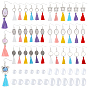 6Sets 6 Style Glass with Tassel Dangle Earrings, Long Drop Earrings for Women, Mixed Shapes