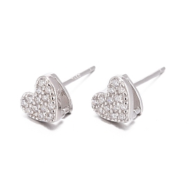 925 hallazgos de aretes de plata esterlina, con micro allanar zirconia cúbico, barra de enlaces y hielo pellizcar fianza, con 925 sello, corazón