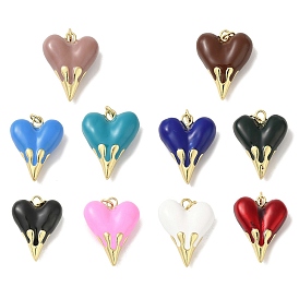 Rack Plating Brass Pendants, with Enamel, Long-Lasting, Lead Free & Cadmium Free, Real 18K Gold Plated, Heart Charm