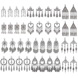 40Pcs 10 Styles Tibetan Style Alloy Tassel Pendants, Antique Silver