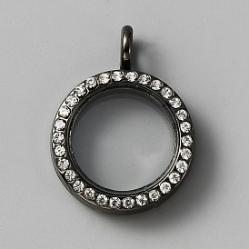 Pendentifs médaillon en alliage de cristal strass, double face avec verre, accessoires de bricolage pour la fabrication de pendentifs de bijoux, plat rond