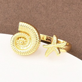 Латунь манжеты кольца, в форме морской звезды и раковины