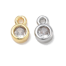 Latón micro pavimenta claro cubic zirconia encantos, encantos planas redondas, encantos de una sola piedra