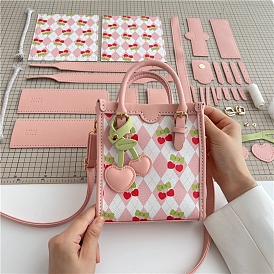 Kit de fabrication de sac à bandoulière cerise bricolage, y compris les aiguilles à broder et le fil, tissus imitation cuir