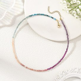 3 Collares redondos facetados de cuentas de apatita natural, amatista, rodonita, piedra solar y rubí de {2} mm, colorido