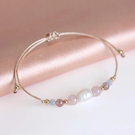 Браслет из натуральных драгоценных камней и искусственного жемчуга, плетеный регулируемый шнуровой браслет