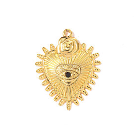 304 из нержавеющей стали горный хрусталь подвески, Сердце с подвесками в виде роз, ионное покрытие (ip), зеркальная полировка, реальный 18 k позолоченный