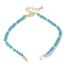 Изготовление браслета из синтетической бирюзы с круглыми гранеными бусинами, с латунным когтя омара застежками и удлинителей цепей, стойки покрытие, долговечный, без кадмия и без свинца