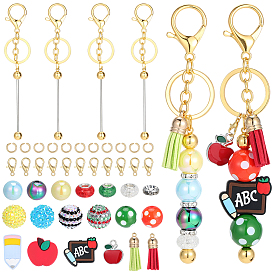 Наборы для самостоятельного изготовления цепей, включая шарики из смолы, Акриловые бусины, кулон из искусственной замши с кисточкой, силиконовые бусины, подвески и застежки из сплава, 304 Брелок из нержавеющей стали с кольцами и бусинами, Латунные бусины