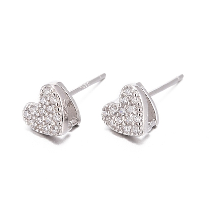 925 hallazgos de aretes de plata esterlina, con micro allanar zirconia cúbico, barra de enlaces y hielo pellizcar fianza, con 925 sello, corazón