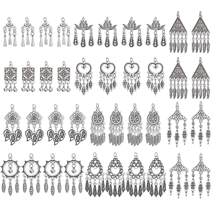 40Pcs 10 Styles Tibetan Style Alloy Tassel Pendants, Antique Silver