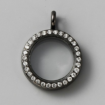Pendentifs médaillon en alliage de cristal strass, double face avec verre, accessoires de bricolage pour la fabrication de pendentifs de bijoux, plat rond