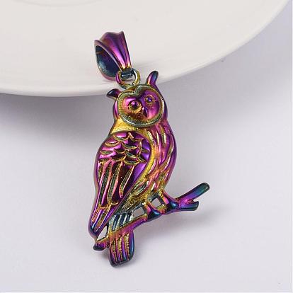 316L Surgical Stainless Steel Pendants, Owl, 44x30x6mm, Hole: 7x12mm