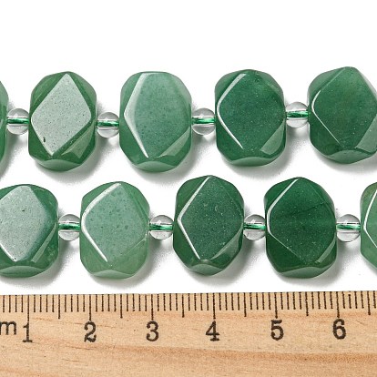 Natural Green Aventurine Beads Strands, with Seed Beads, Faceted Rectangle