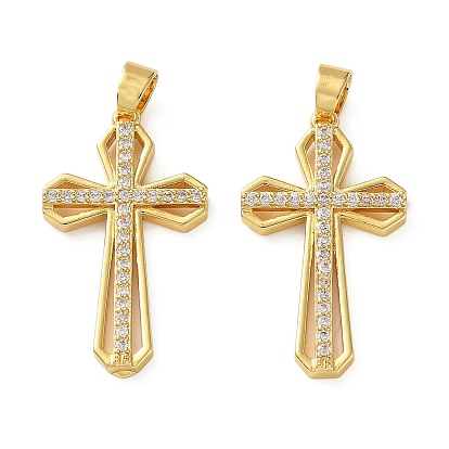 Латунные микропаве прозрачные подвески с фианитом, крест прелести
