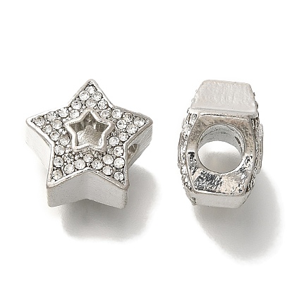 Стойки покрытие сплава европейские шарики, со стразами, бусины с большим отверстием, без свинца и без кадмия, звезда