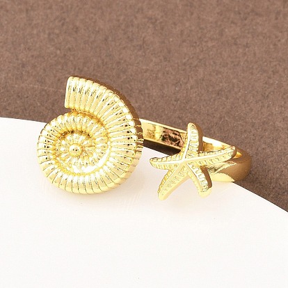 Латунь манжеты кольца, в форме морской звезды и раковины