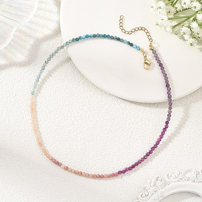 3 Collares redondos facetados de cuentas de apatita natural, amatista, rodonita, piedra solar y rubí de {2} mm, colorido