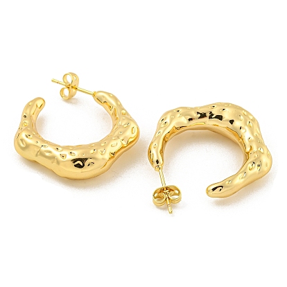 Rack Plating Brass Stud Earrings, Long-Lasting Plated, Lead Free & Cadmium Free, C-shape