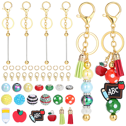 Наборы для самостоятельного изготовления цепей, включая шарики из смолы, Акриловые бусины, кулон из искусственной замши с кисточкой, силиконовые бусины, подвески и застежки из сплава, 304 Брелок из нержавеющей стали с кольцами и бусинами, Латунные бусины