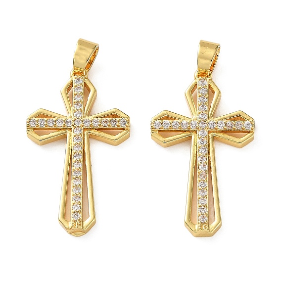 Латунные микропаве прозрачные подвески с фианитом, крест прелести