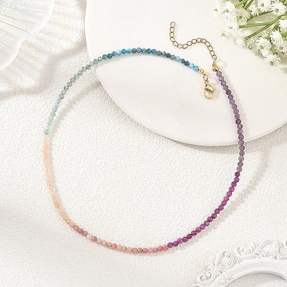 3mm natürliche Apatit-, Amethyst-, Rhodonit-, Sonnenstein- und Rubin-facettierte runde Perlenketten, Farbig