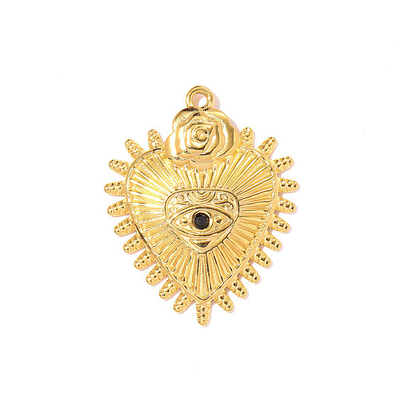 304 из нержавеющей стали горный хрусталь подвески, Сердце с подвесками в виде роз, ионное покрытие (ip), зеркальная полировка, реальный 18 k позолоченный