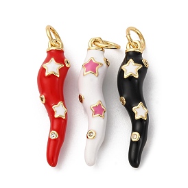 Латунные подвески с микропаве из кубического циркония и эмали, рог изобилия/итальянский рог Корничелло с подвесками в виде звезд, с целью перехода в кольце, без кадмия и без свинца, стойки покрытие, долговечный